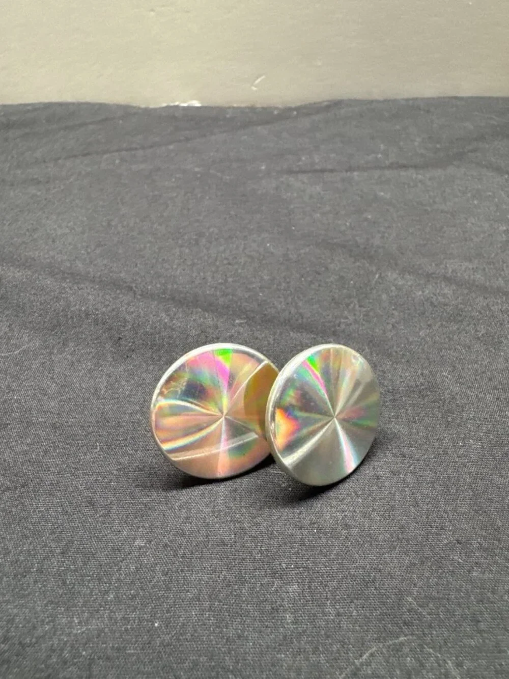 Vintage 1950 Diffraction Disc Cufflinks Rainbow Diffraction Jewels Pat. Pending